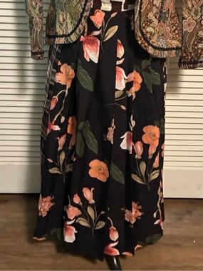 Black Floral Maxi Skirt with Peach Blooms
